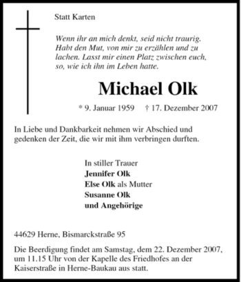 Todesanzeige von Michael Olk von TRIERISCHER VOLKSFREUND