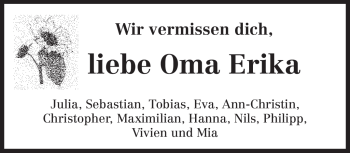 Todesanzeige von Erika Wendel von TRIERISCHER VOLKSFREUND