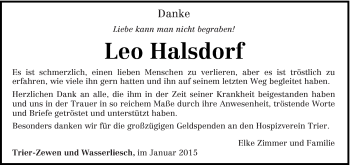 Todesanzeige von Leo Halsdorf von trierischer_volksfreund