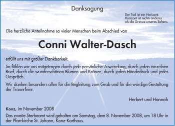Todesanzeige von Conni Walter-Dasch von TRIERISCHER VOLKSFREUND