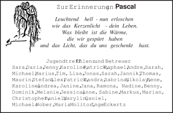 Todesanzeige von Pascal Unbekannt von TRIERISCHER VOLKSFREUND