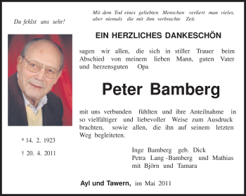 Todesanzeige von Peter Bamberg von TRIERISCHER VOLKSFREUND