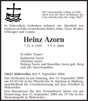 Todesanzeige von Heinz Azorn von TRIERISCHER VOLKSFREUND