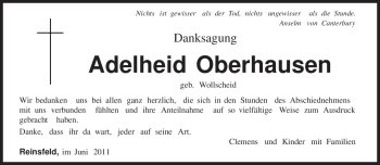 Todesanzeige von Adelheid Oberhausen von TRIERISCHER VOLKSFREUND