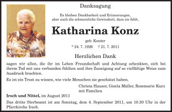 Todesanzeige von Katharina Konz von TRIERISCHER VOLKSFREUND