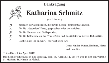Todesanzeige von Katharina Schmitz von TRIERISCHER VOLKSFREUND