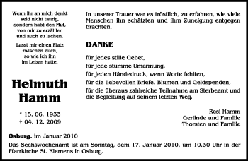 Todesanzeige von Helmuth Hamm von TRIERISCHER VOLKSFREUND
