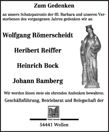 Todesanzeige von Johann Bamberg von TRIERISCHER VOLKSFREUND
