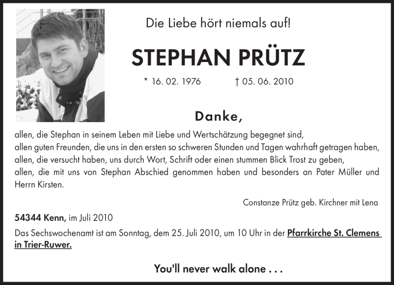  Traueranzeige für Stephan Prütz vom 17.07.2010 aus TRIERISCHER VOLKSFREUND