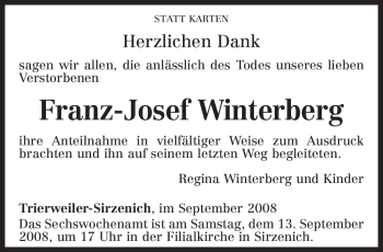 Todesanzeige von Franz-Josef Winterberg von TRIERISCHER VOLKSFREUND