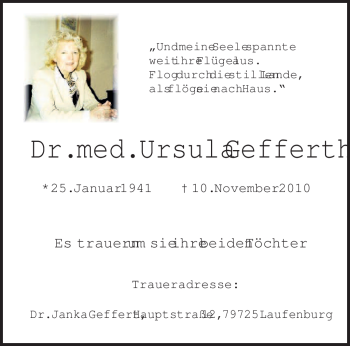Todesanzeige von Ursula Gefferth von TRIERISCHER VOLKSFREUND