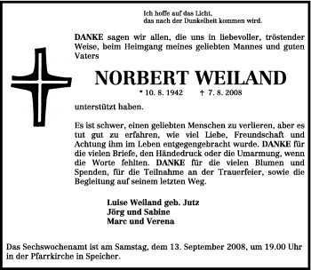 Todesanzeige von Norbert Weiland von TRIERISCHER VOLKSFREUND