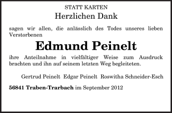 Todesanzeige von Edmund Peinelt von TRIERISCHER VOLKSFREUND