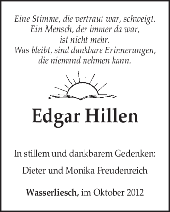 Todesanzeige von Edgar Hillen von TRIERISCHER VOLKSFREUND