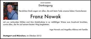 Todesanzeige von Franz Nowak von TRIERISCHER VOLKSFREUND