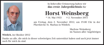 Todesanzeige von Horst Weinsberg von TRIERISCHER VOLKSFREUND