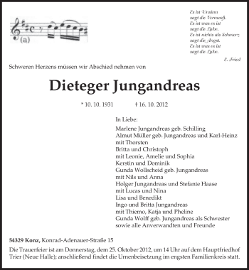 Todesanzeige von Dieteger Jungandreas von TRIERISCHER VOLKSFREUND