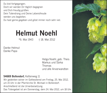 Todesanzeige von Helmut Noehl von TRIERISCHER VOLKSFREUND