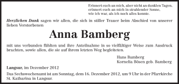 Todesanzeige von Anna Bamberg von TRIERISCHER VOLKSFREUND