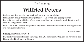 Todesanzeige von Wilfried  Peters von trierischer_volksfreund