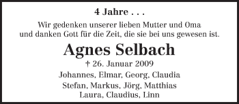Todesanzeige von Agnes Selbach von TRIERISCHER VOLKSFREUND