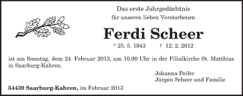 Todesanzeige von Ferdi Scheer von TRIERISCHER VOLKSFREUND