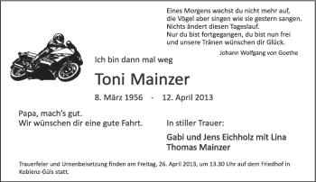 Todesanzeige von Toni Mainzer von TRIERISCHER VOLKSFREUND