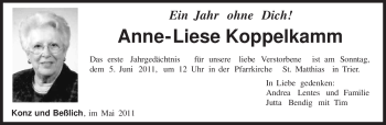 Todesanzeige von Anne-Liese Koppelkamm von TRIERISCHER VOLKSFREUND