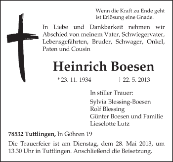 Todesanzeige von Heinrich Boesen von TRIERISCHER VOLKSFREUND