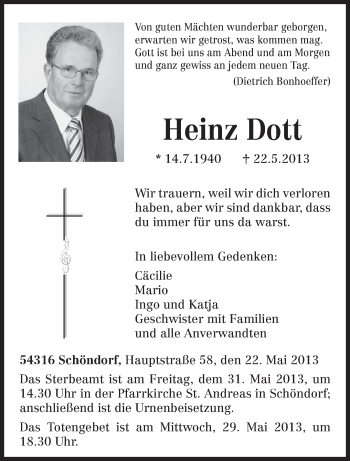 Todesanzeige von Heinz Dott von TRIERISCHER VOLKSFREUND