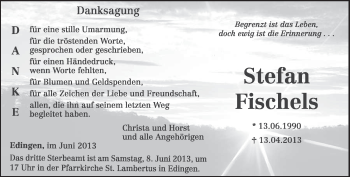 Todesanzeige von Stefan Fischels von TRIERISCHER VOLKSFREUND