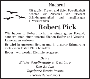 Todesanzeige von Robert Pick von TRIERISCHER VOLKSFREUND