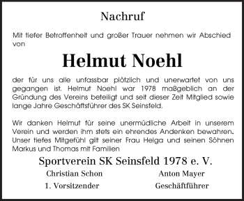 Todesanzeige von Helmut Noehl von TRIERISCHER VOLKSFREUND
