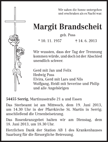 Todesanzeige von Margit Brandscheit von TRIERISCHER VOLKSFREUND