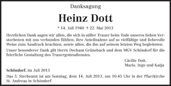 Todesanzeige von Heinz Dott von TRIERISCHER VOLKSFREUND