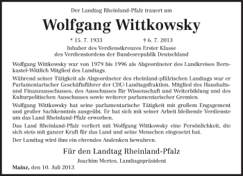Todesanzeige von Wolfgang Wittkowsky von TRIERISCHER VOLKSFREUND