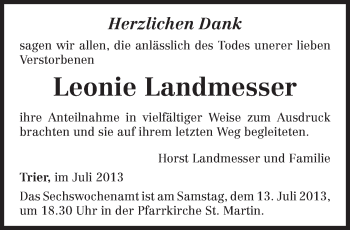 Todesanzeige von Leonie Landmesser von TRIERISCHER VOLKSFREUND