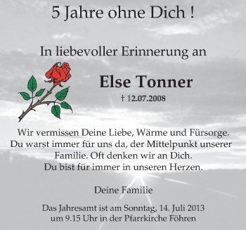 Todesanzeige von Else Tonner von TRIERISCHER VOLKSFREUND
