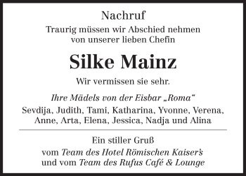 Todesanzeige von Silke Mainz von TRIERISCHER VOLKSFREUND