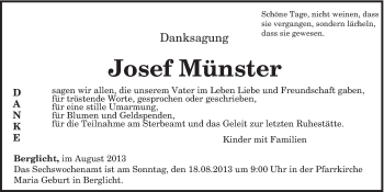 Todesanzeige von Josef Münster von TRIERISCHER VOLKSFREUND
