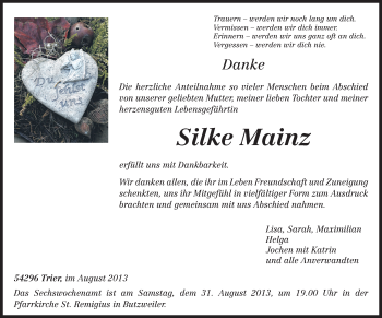 Todesanzeige von Silke Mainz von TRIERISCHER VOLKSFREUND