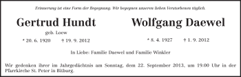 Todesanzeige von Gertrud und Wolfgang  von TRIERISCHER VOLKSFREUND