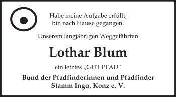Todesanzeige von Lothar Blum von TRIERISCHER VOLKSFREUND