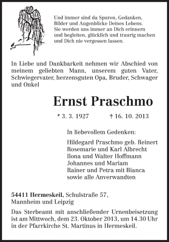Todesanzeige von Ernst Praschmo von trierischer_volksfreund