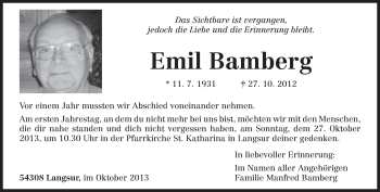 Todesanzeige von Emil Bamberg von trierischer_volksfreund
