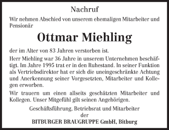 Todesanzeige von Ottmar Miehling von trierischer_volksfreund