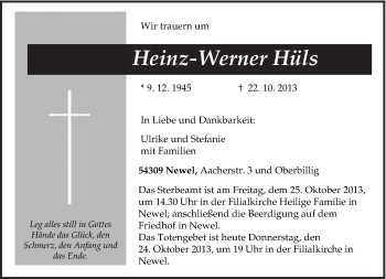 Todesanzeige von Heinz-Werner Hüls von trierischer_volksfreund