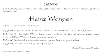 Todesanzeige von Heinz Wangen von trierischer_volksfreund