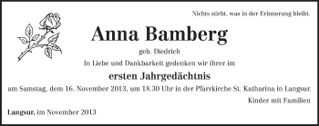Todesanzeige von Anna Bamberg von trierischer_volksfreund