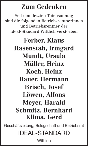 Todesanzeige von Ideal-Standard Wittlich gedenkt an von trierischer_volksfreund